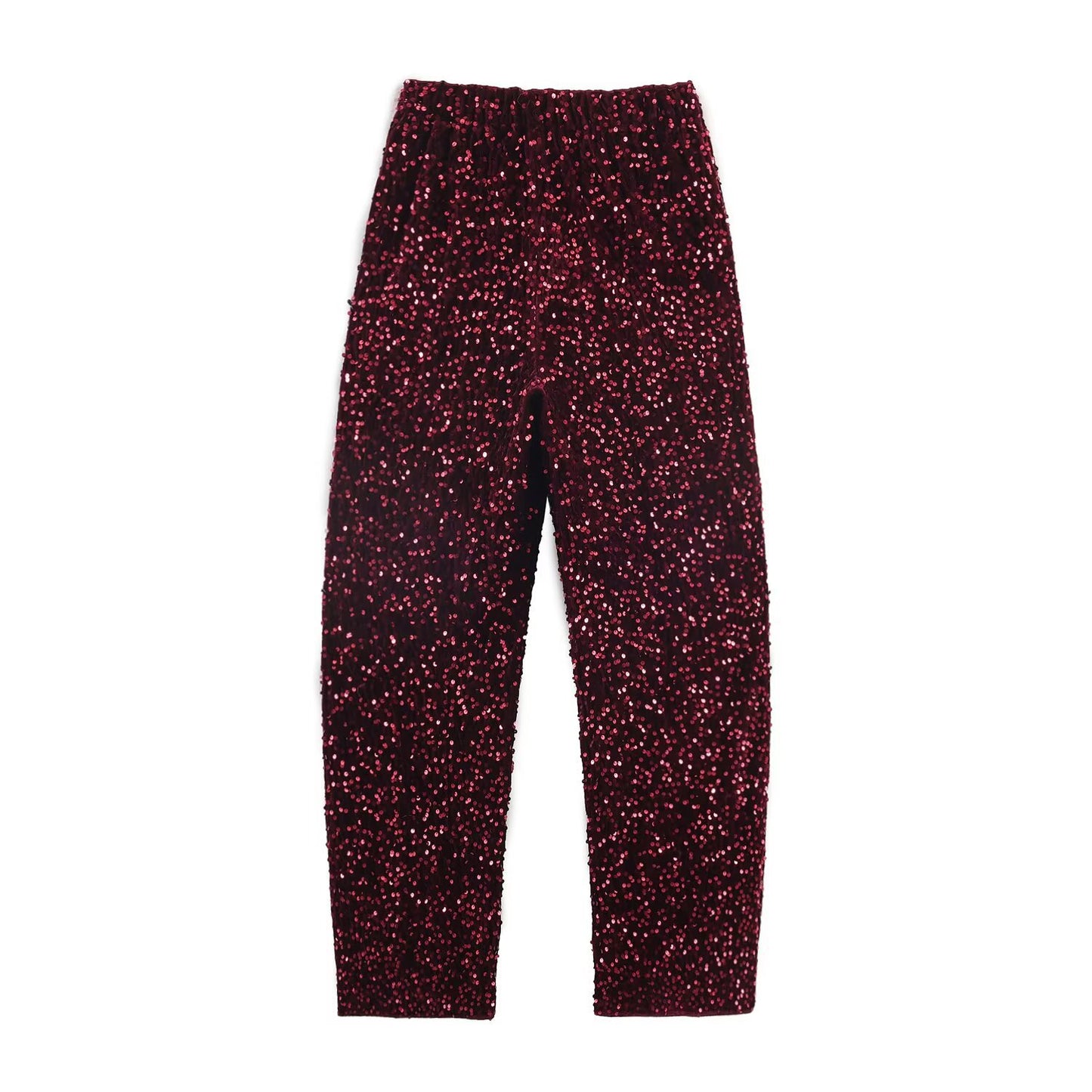 Women's New Fashion Sequin Decorated Faux Fur Effect Hem Top Bucket Pants