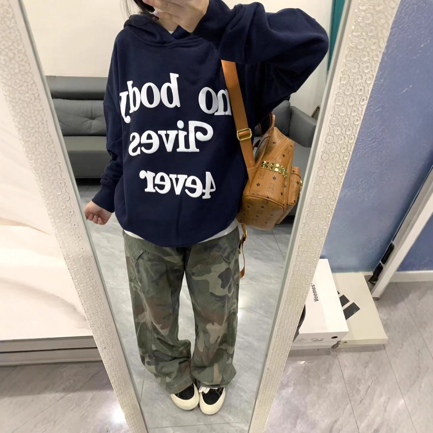 Style Retro Letter Print Hoodie for Women, Streetwear Loose Fit Couple Top