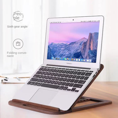 Walnut Solid Wood Desktop Laptop Stand, Home Tablet Riser with Cooling Ventilation, Foldable Portable Mini Holder