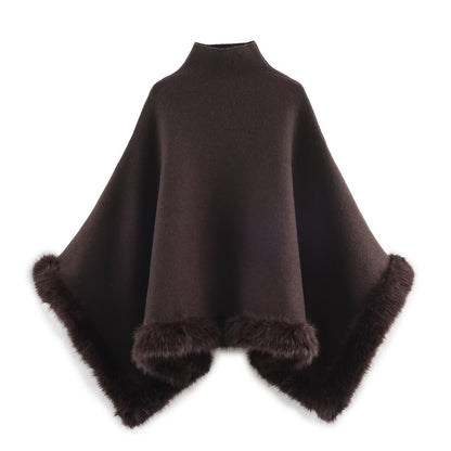 Women's Fashion Faux Fur Knit Cape Coat