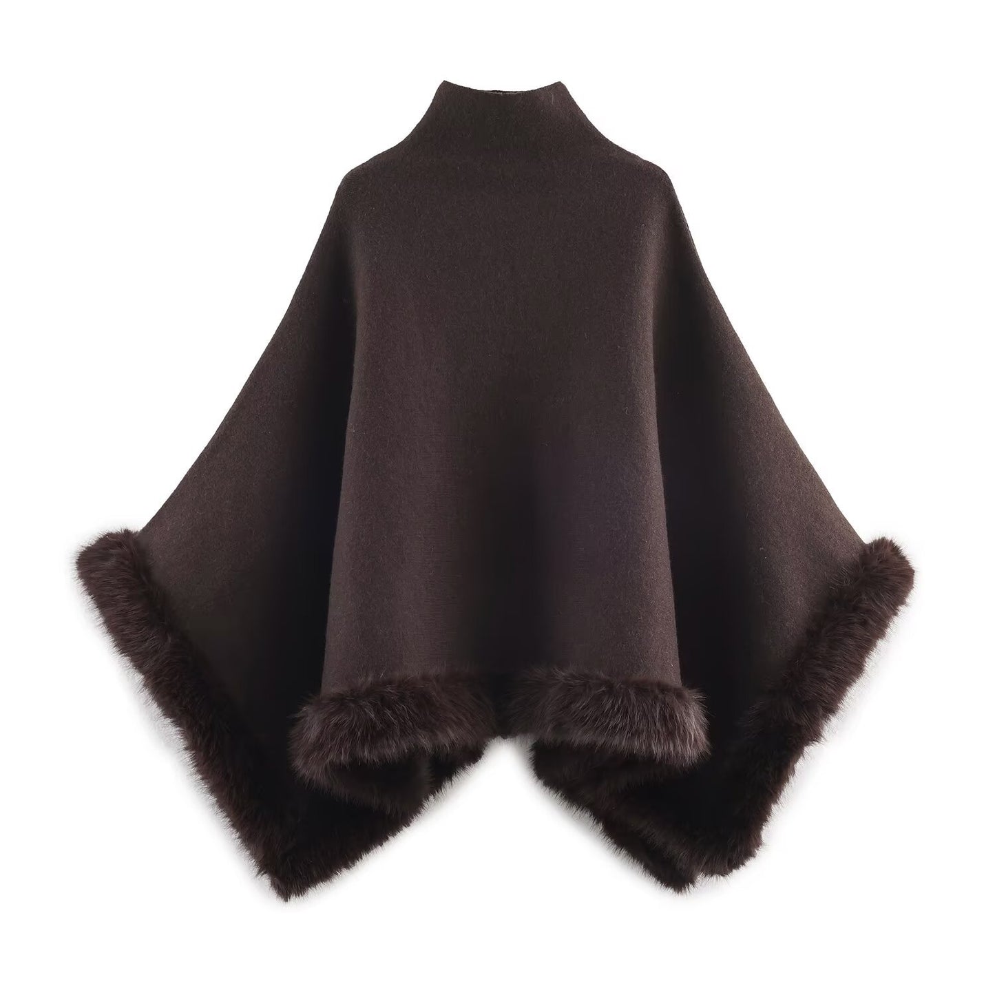 Women's Fashion Faux Fur Knit Cape Coat
