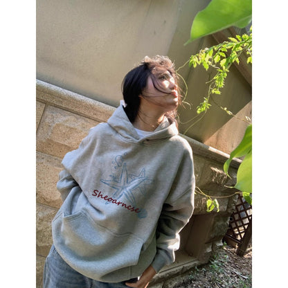 Gray Hoodie for Women, Cotton, Loose Oversized, Fleece Lined, Casual Sweatshirt