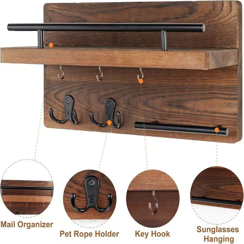 Wooden Wall-Mounted Storage Shelf for Home Living Room, Entryway Key and Letter Organizer