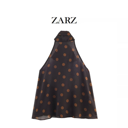 New Women's Fashion Polka Dot Chiffon Halter Neck Top