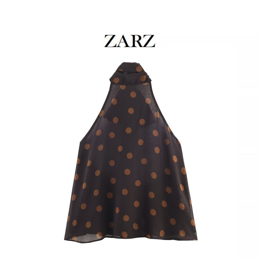 New Women's Fashion Polka Dot Chiffon Halter Neck Top