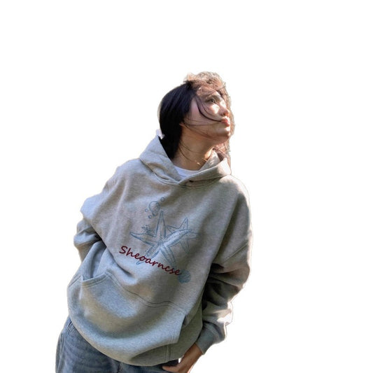 Gray Hoodie for Women, Cotton, Loose Oversized, Fleece Lined, Casual Sweatshirt