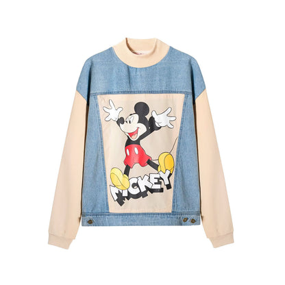 New Women's Fashion Versatile Mickey Mouse Print Spliced Hoodie