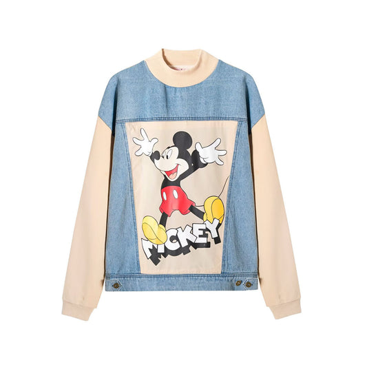 New Women's Fashion Versatile Mickey Mouse Print Spliced Hoodie