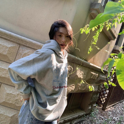 Gray Hoodie for Women, Cotton, Loose Oversized, Fleece Lined, Casual Sweatshirt