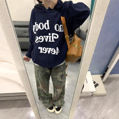 Style Retro Letter Print Hoodie for Women, Streetwear Loose Fit Couple Top