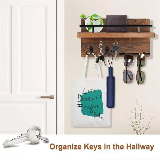 Wooden Wall-Mounted Storage Shelf for Home Living Room, Entryway Key and Letter Organizer