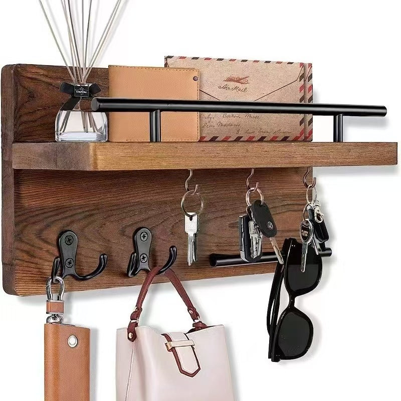 Wooden Wall-Mounted Storage Shelf for Home Living Room, Entryway Key and Letter Organizer