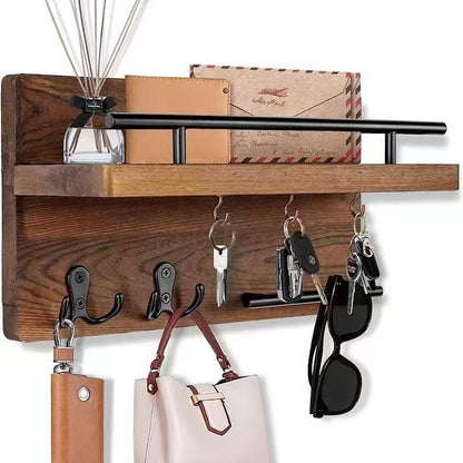 Wooden Wall-Mounted Storage Shelf for Home Living Room, Entryway Key and Letter Organizer
