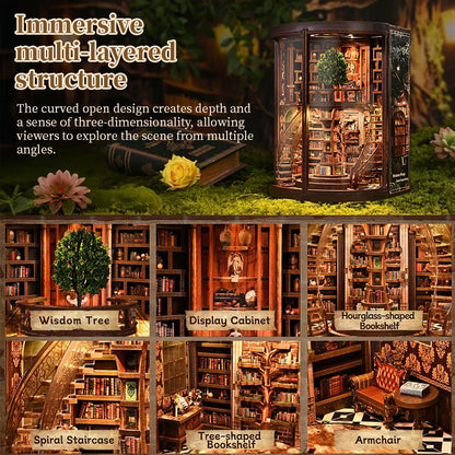 DIY Wooden Book Nook Kit - Miniature Bookend with Wisdom Rings, Home Decor Craft & Birthday Gift Idea