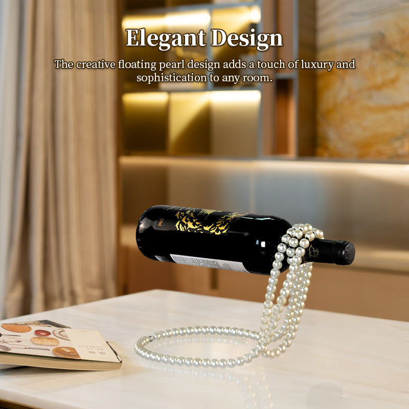 Metal Wine Rack with Pearl Necklace Design, Creative Magic Floating Wine Bottle Holder, Home Desktop Decor Display Stand