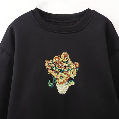 Style Floral Embroidery Long Sleeve Hoodie
