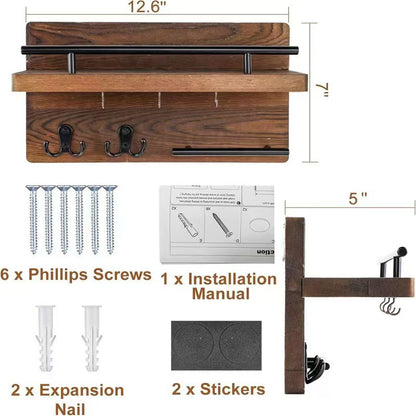 Wooden Wall-Mounted Storage Shelf for Home Living Room, Entryway Key and Letter Organizer