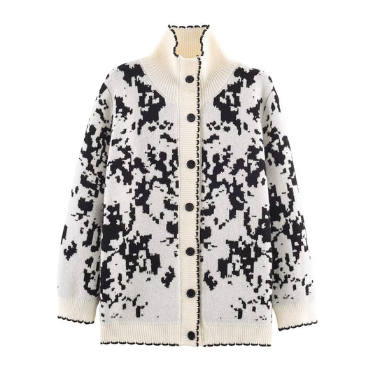 New Women's Fashion Casual Versatile Jacquard Knitted Jacket