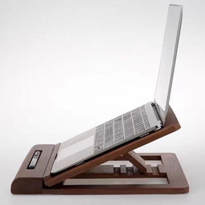 Walnut Solid Wood Desktop Laptop Stand, Home Tablet Riser with Cooling Ventilation, Foldable Portable Mini Holder