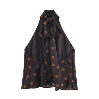 New Women's Fashion Polka Dot Chiffon Halter Neck Top
