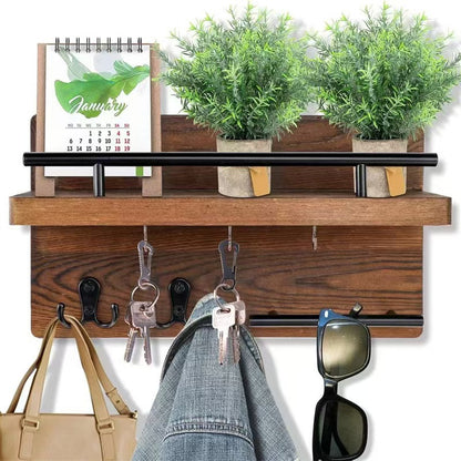 Wooden Wall-Mounted Storage Shelf for Home Living Room, Entryway Key and Letter Organizer