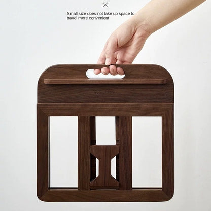 Walnut Solid Wood Desktop Laptop Stand, Home Tablet Riser with Cooling Ventilation, Foldable Portable Mini Holder