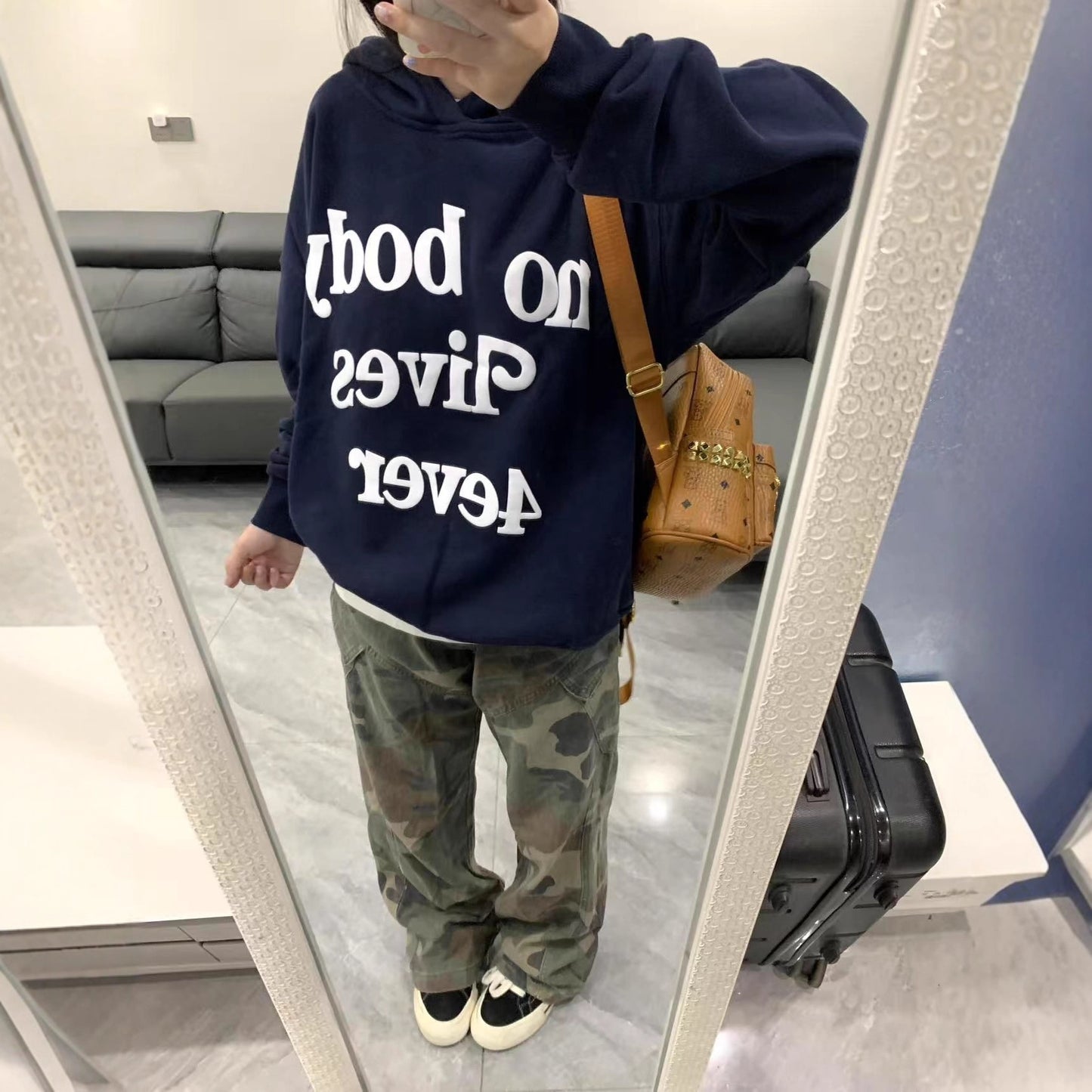 Style Retro Letter Print Hoodie for Women, Streetwear Loose Fit Couple Top