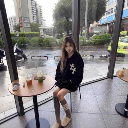 Retro Letter Print Hoodie Unisex Casual Couple Loose Outerwear