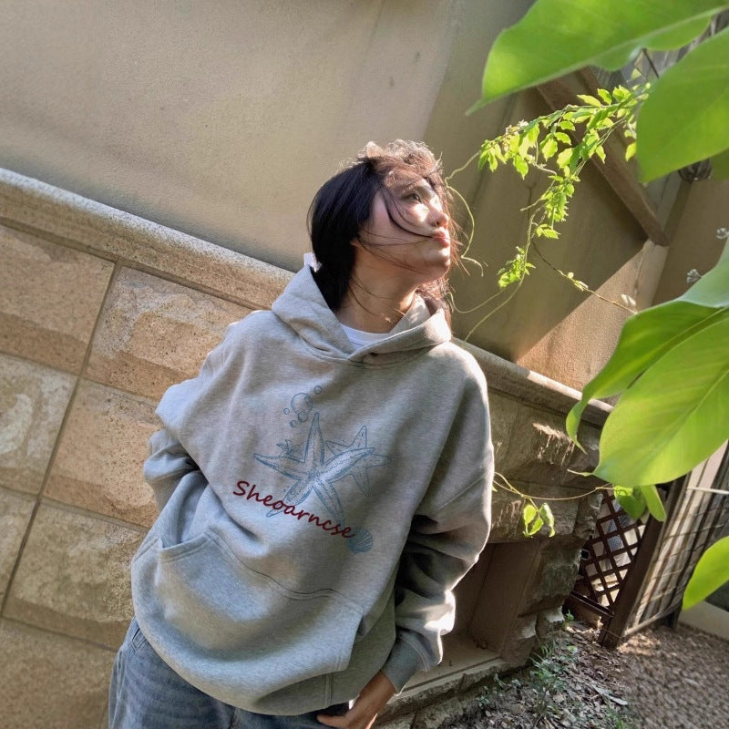Gray Hoodie for Women, Cotton, Loose Oversized, Fleece Lined, Casual Sweatshirt
