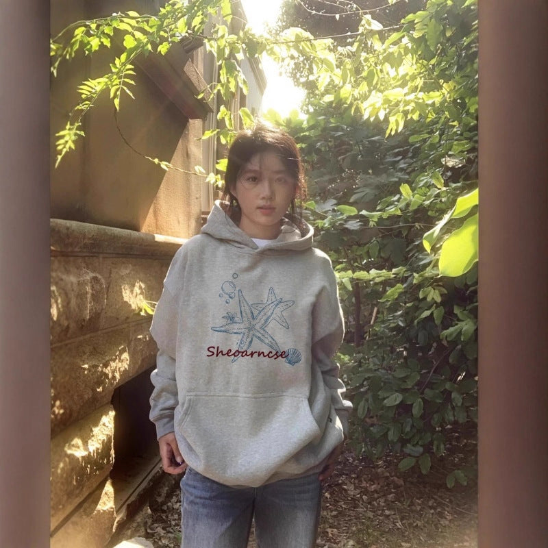 Gray Hoodie for Women, Cotton, Loose Oversized, Fleece Lined, Casual Sweatshirt